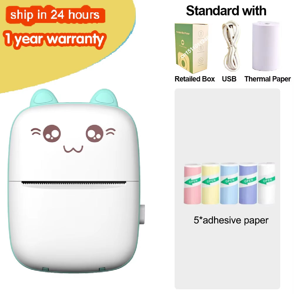 Portable Mini Thermal Printer Wirelessly BT 203Dpi Photo Label Memo Wrong Question Printing Paper USB Cable Imprimante Portable
