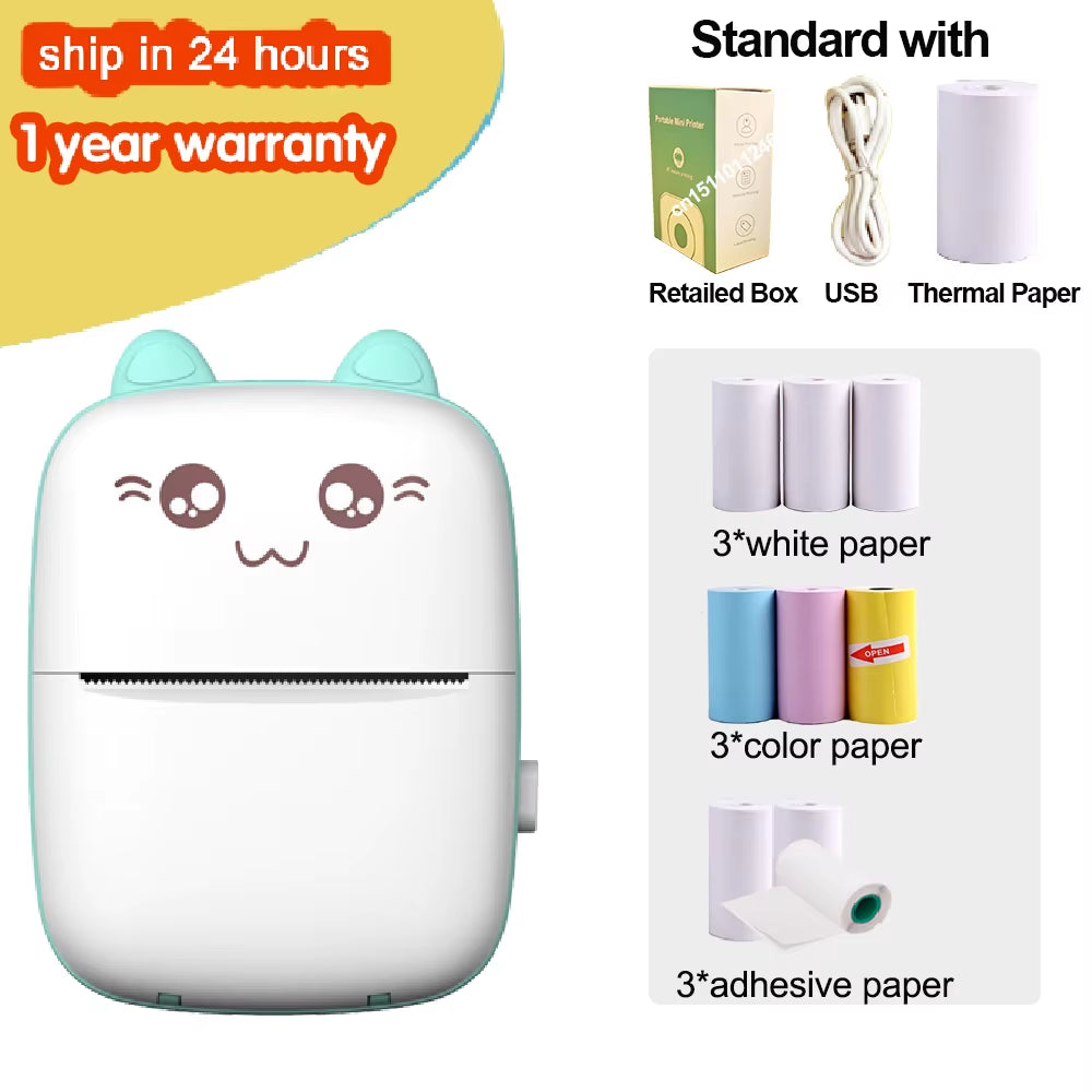 Portable Mini Thermal Printer Wirelessly BT 203Dpi Photo Label Memo Wrong Question Printing Paper USB Cable Imprimante Portable