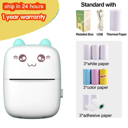 Portable Mini Thermal Printer Wirelessly BT 203Dpi Photo Label Memo Wrong Question Printing Paper USB Cable Imprimante Portable