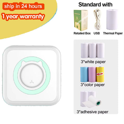 Portable Mini Thermal Printer Wirelessly BT 203Dpi Photo Label Memo Wrong Question Printing Paper USB Cable Imprimante Portable