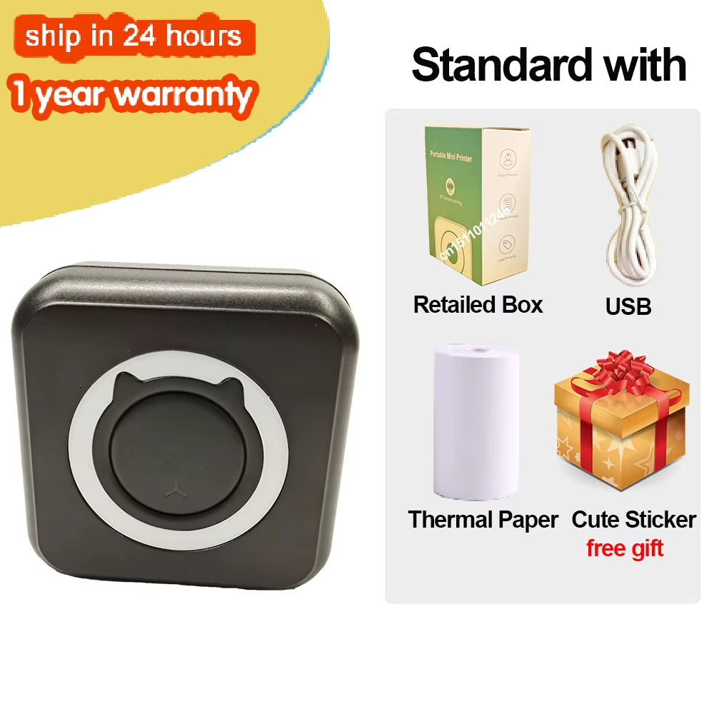 Portable Mini Thermal Printer Wirelessly BT 203Dpi Photo Label Memo Wrong Question Printing Paper USB Cable Imprimante Portable
