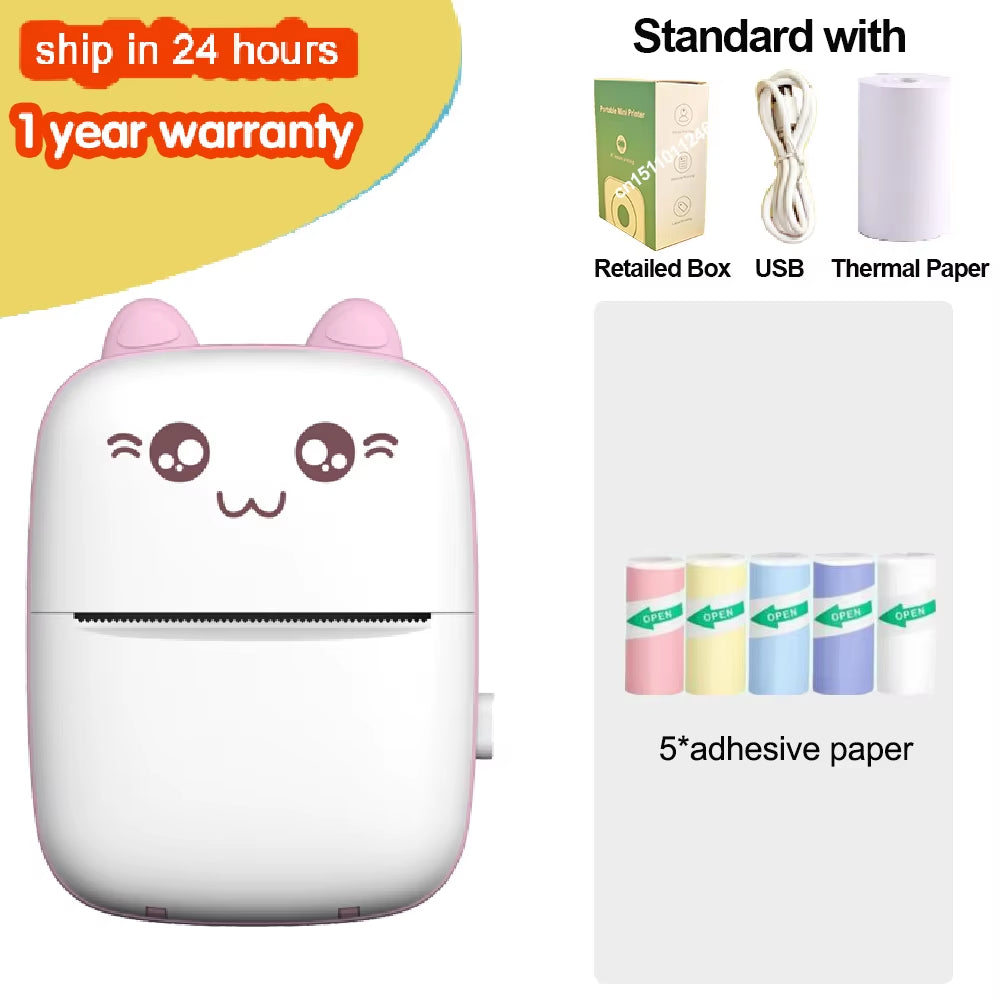 Portable Mini Thermal Printer Wirelessly BT 203Dpi Photo Label Memo Wrong Question Printing Paper USB Cable Imprimante Portable