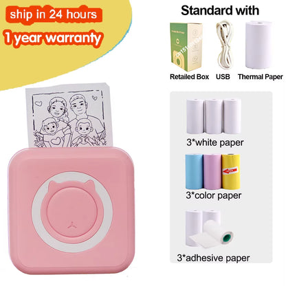Portable Mini Thermal Printer Wirelessly BT 203Dpi Photo Label Memo Wrong Question Printing Paper USB Cable Imprimante Portable