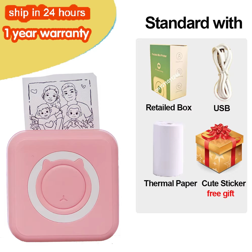 Portable Mini Thermal Printer Wirelessly BT 203Dpi Photo Label Memo Wrong Question Printing Paper USB Cable Imprimante Portable