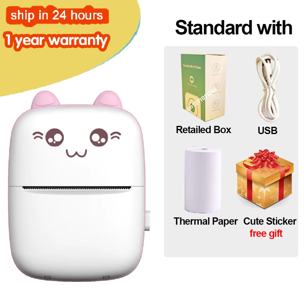 Portable Mini Thermal Printer Wirelessly BT 203Dpi Photo Label Memo Wrong Question Printing Paper USB Cable Imprimante Portable