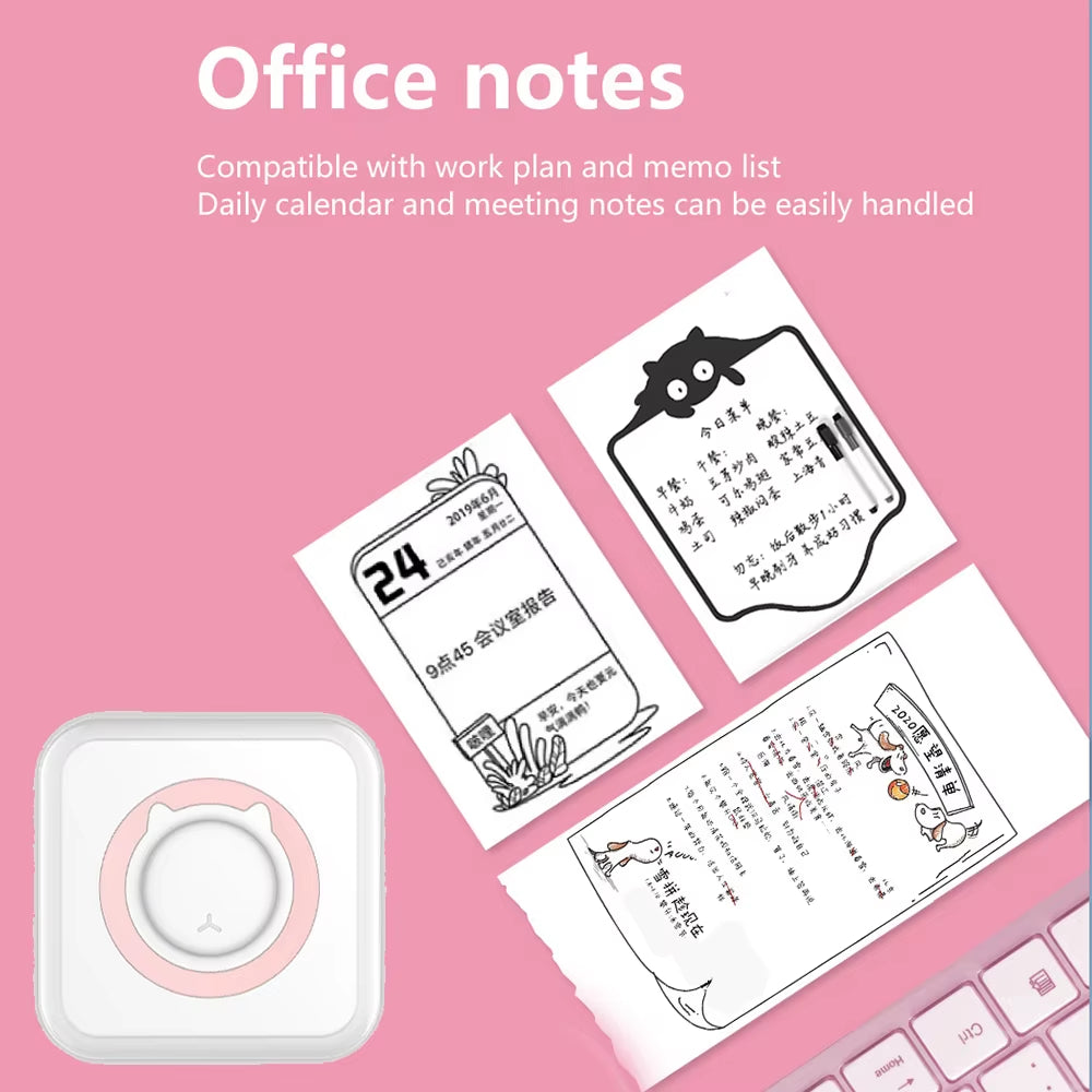 Portable Mini Thermal Printer Wirelessly BT 203Dpi Photo Label Memo Wrong Question Printing Paper USB Cable Imprimante Portable