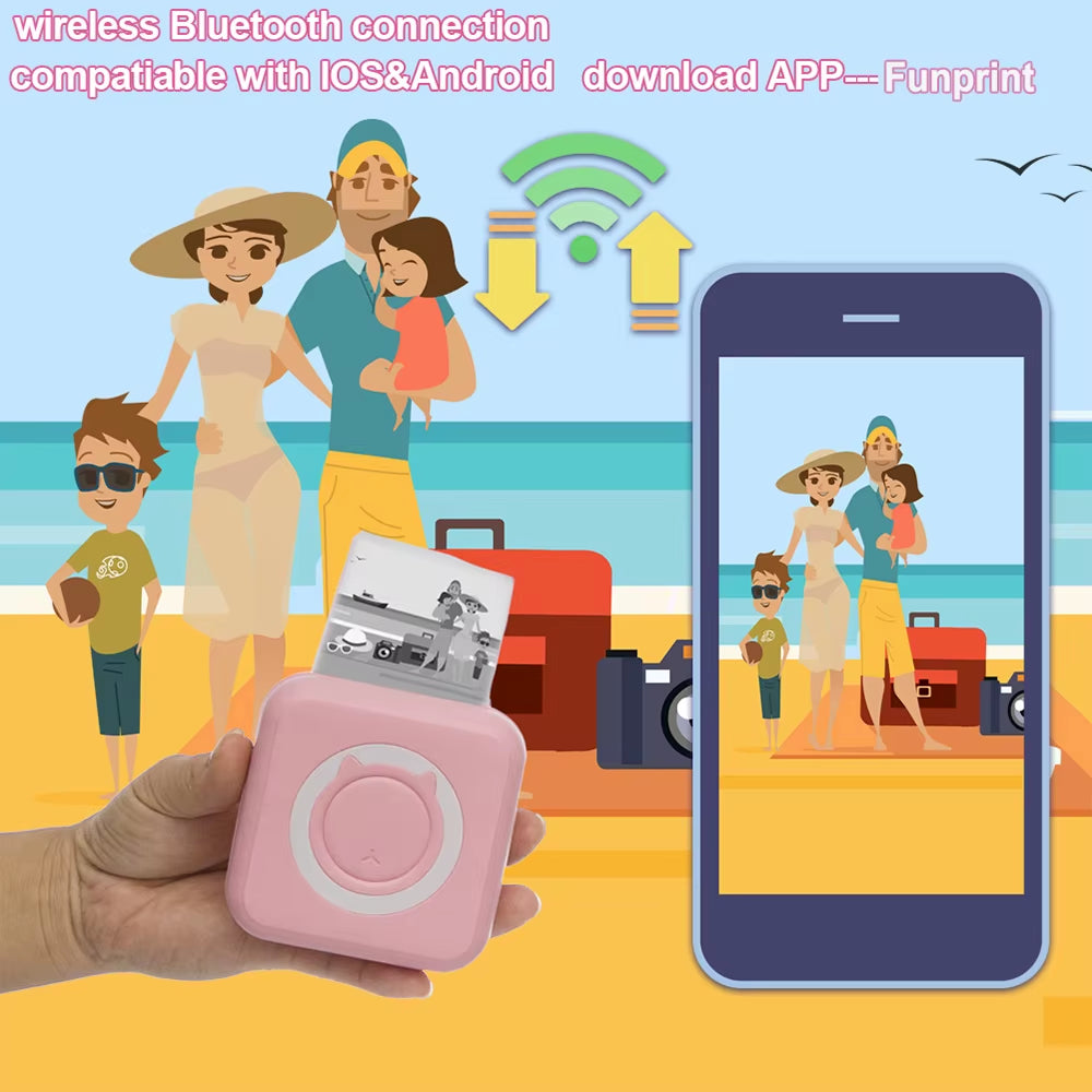 Portable Mini Thermal Printer Wirelessly BT 203Dpi Photo Label Memo Wrong Question Printing Paper USB Cable Imprimante Portable